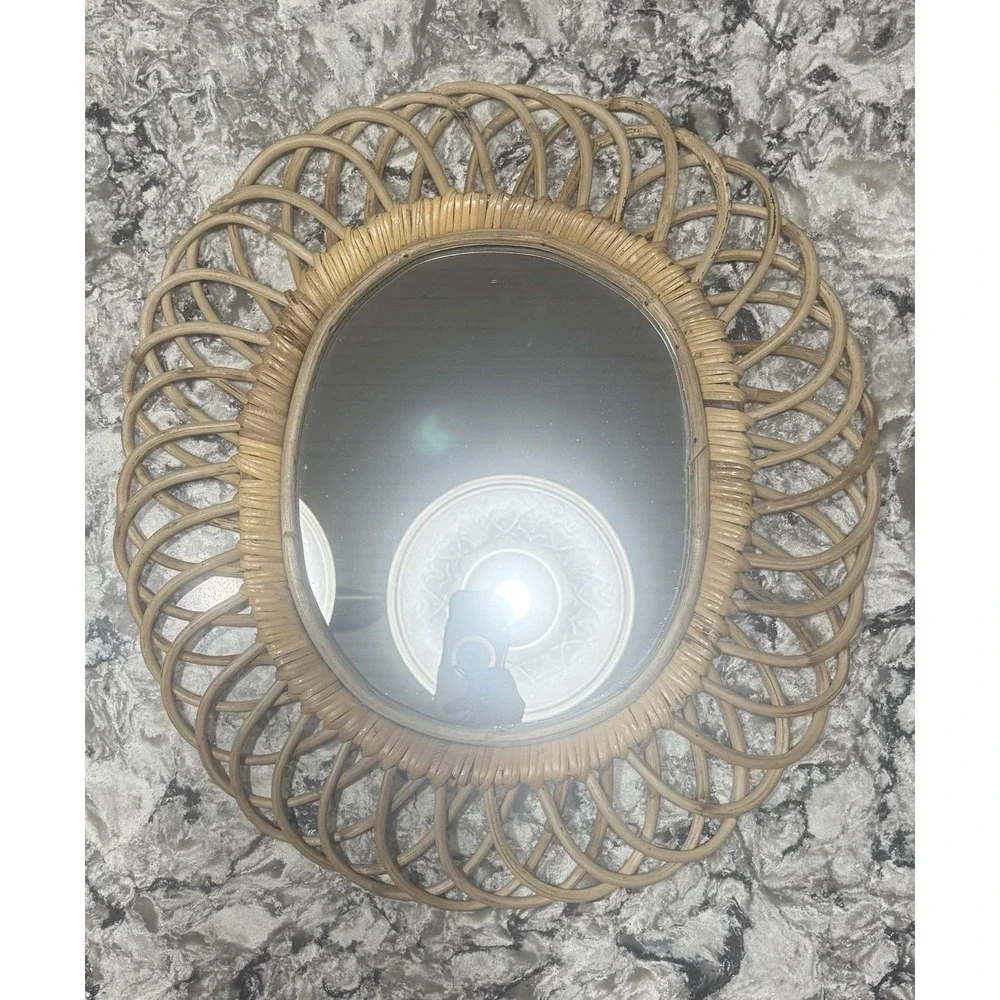 VTG Wicker Rattan Style Tan Wall Mirror Burwood 21